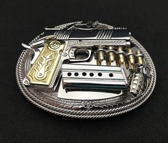 (MADE BY ORDER)MEN BELT BUCKLE HANDMADE STAINLESS STEEL WESTERN STYLE GUN KIMBER