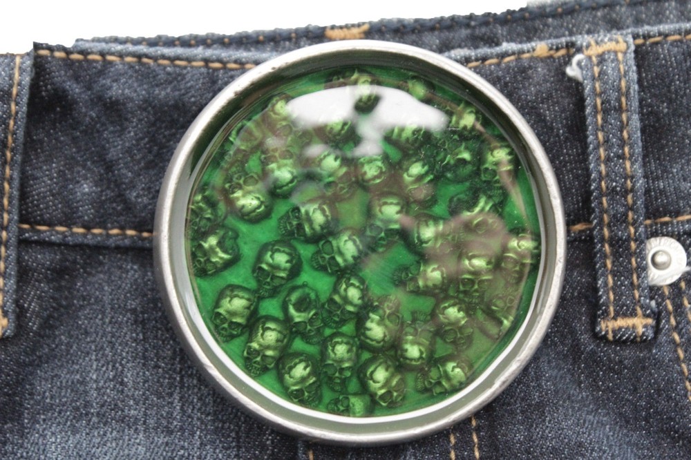 Men Silver Metal Halloween Biker Belt Buckle Skeleton Skulls Gothic Punk Green