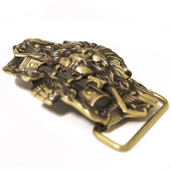 Biker belt buckle BURNING LION, Handmade biker animal lion style
