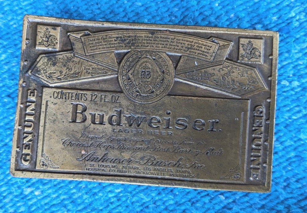 RARE EXCELLENT CONDITION Belt Buckle Budweiser King Of Beers BRASS A-168