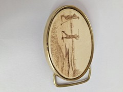Vintage GOLF belt buckle BRASS 19th century image BARLOW grandpacore 80s