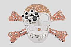 Skull Belt Buckle Crossbones Feather Halloween Pirate Costume Orange Bling Metal