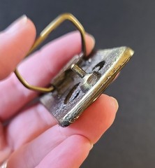 VTG 1983 UNION Carbide Co BELT BUCKLE – 3D Cutout Cat #9 Logo USA Bolt