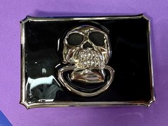 Door knocker Skull Head with Clear Rhinestone Teeth Gothic Punk Lg Belt Buckle