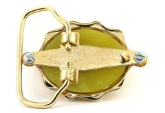 Gold Color Oval Olive Jade Cabochon Cab Gem Goldplated Belt Buckle PBB16-1323