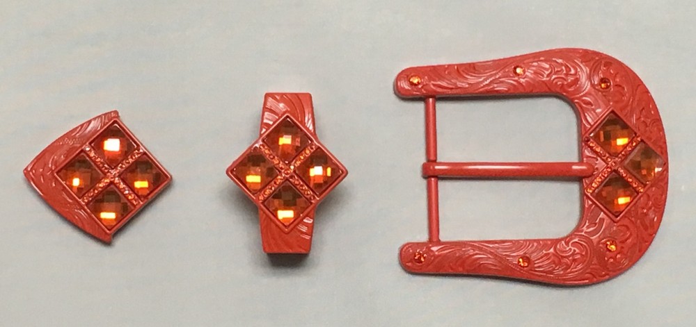 HERRAJES VAQUERO CON PIEDRAS DE COLORES MANDARINA 3 PIEZAS DE SET 40MM BUCKLE