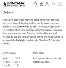 Montana Silversmiths Arizona State Heritage Attitude Belt Buckle Brass Oval