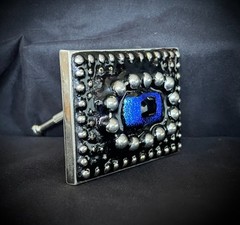 Belt Buckle Industrial Brutalist Blue Stone Beaded Texture OOAK Darren McNeese