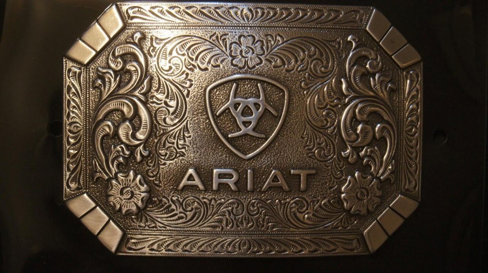 Ariat® Western Belt Buckle Logo Floral Silver A37018