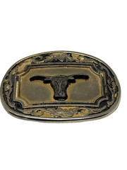 Vintage Longhorn Belt Buckle Metal Cow Steer Distressed Western