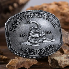 America Don&rsquo;t Tread On Me Gadsden Flag Snake Belt Buckle Antique Silver Tone