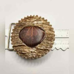 Moose Antler Belt Buckle Resin Leaf Inlay Artist from Montana Statement Men&rsquo;s