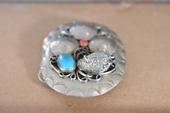 VINTAGE INDIAN BUFFALO HEAD NICKEL FIVE CENT TURQUOISE CORAL BELT BUCKLE