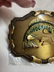 NEW VINTAGE 1978 RAINTREE 3D LARGEMOUTH BASS BELT BUCKLE BRASS MADE IN USA NOS