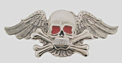 Skull Belt Buckle Skeleton Feather Silver Metal Halloween Pirate Costume Cosplay