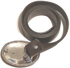 Oval Belt Buckle, Silver Tone, Eagle and Flowers With Leather Belt