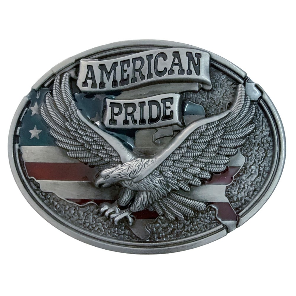 LKKLUYIC American Pride Eagle Belt Buckle, Patriotic Flag Large, Silver