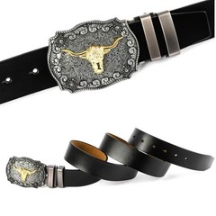 POSKLA Western Belt Cowboy Belts for Men Women, Large, Long Horn Bull