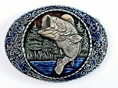 Indiana Metal Craft Belt Buckle Jumping Largemouth Bass Fish Embossed 1982 Vtg