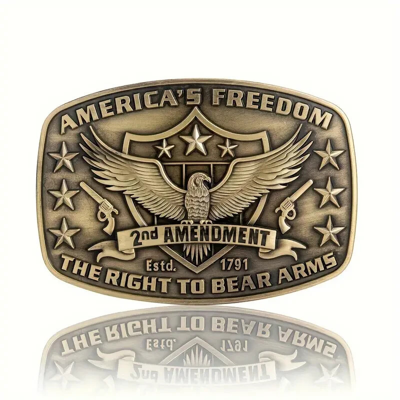 America Second Amendment Belt Buckle 2A, 2Nd, Freedom, Guns Antique Gold Tone