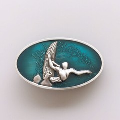 Vintage Enamel Surfing Boy Sport Oval Belt Buckle Gurtelschnalle