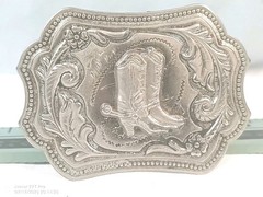 Vintage Western Silver Tone Belt Buckle Engraved Cowboy Saddle Motif 1-1/2&Prime; Belt