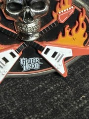 Plastic Guitar Hero Belt Buckle With Skull & Flames