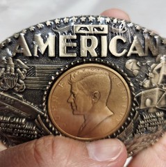 Rainy Mountain An American JFK Bronze Medal Solid Brass Belt Buckle COA Box NOS