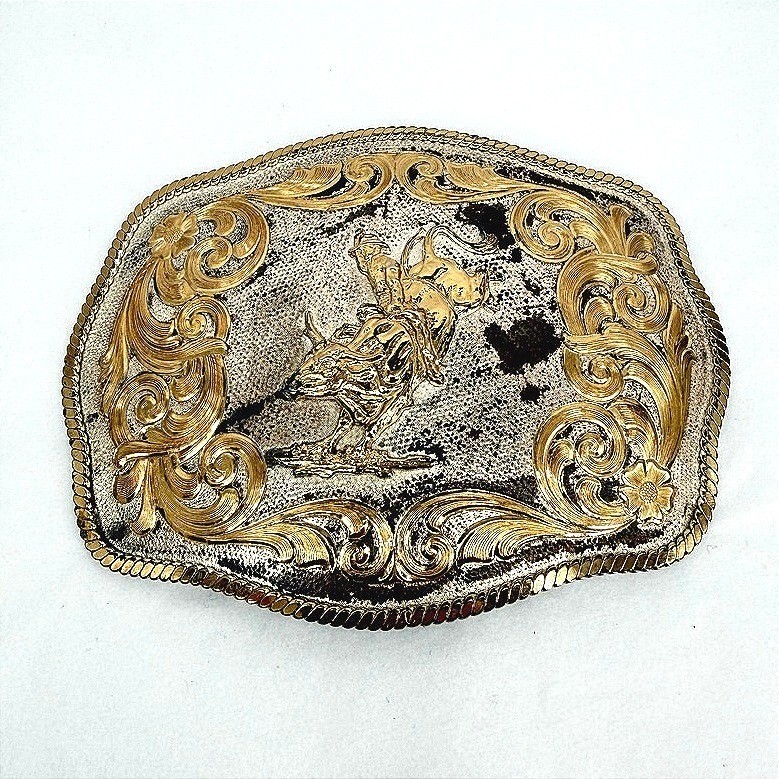 Montana Silversmiths Silver Plate LARGE Belt Buckle Bull Rider Western Cowboy