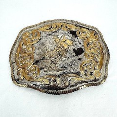Montana Silversmiths Silver Plate LARGE Belt Buckle Bull Rider Western Cowboy