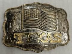 Vintage Texas, U.S. Flag Large Western Distressed Cowboy Buckle Made In Mexico
