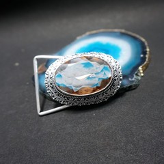 Vintage Western Belt Buckle Smoky Quartz Stone Silver Tone Cowboy Men Accessory