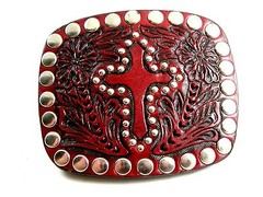 Western Rodeo Style Leather w/ Cross Belt Buckle