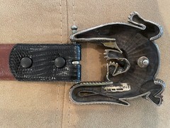 Huge Kieselstein-Cord Sterling Alligator Buckle With Black Lizard Belt Size 1