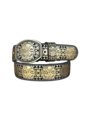 Black Gold El Centenario Charro Leather Belt 2&Prime; Oval Chrome Buckle Black Inner