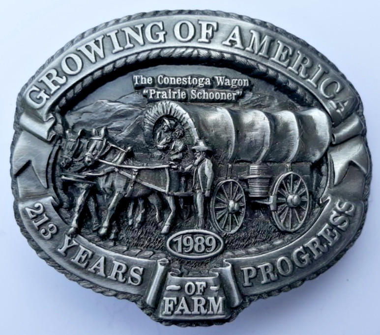 1989 Growing of America belt buckle Farm Progress Conestoga Wagon # 156/4000