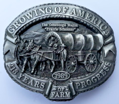 1989 Growing of America belt buckle Farm Progress Conestoga Wagon # 156/4000