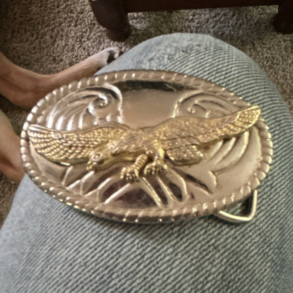 Oval Eagle Western Belt Buckle Gold & Silver Tone Metal Fits 1.5&Prime; Belt