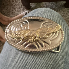 Oval Eagle Western Belt Buckle Gold & Silver Tone Metal Fits 1.5&Prime; Belt