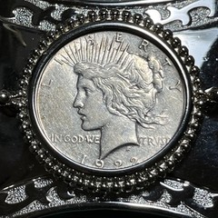 1922 vintage PEACE silver dollar WESTERN belt buckle COIN american RODEO cowboy
