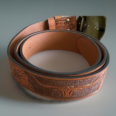 Western Faux Leather Belt Longhorn Steer Buckle Brown Antique Style Brass Tone
