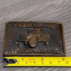 Vintage 1978 AM General Jeep Belt Buckle Solid Brass BTS Made in USA Heritage