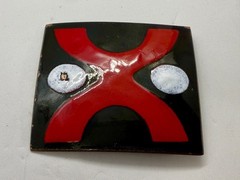 X Logo? Pattern Red Black Enamel Artisan? Vintage Belt Buckle