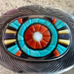 Vintage Navajo Victor Moses Begay VMB Rain Cloud Coral Silver Belt Buckle Native