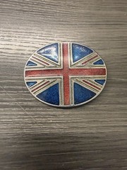 Vintage British Flag Belt Buckle Union Jack Glitter Enamel On Silver Tone Metal