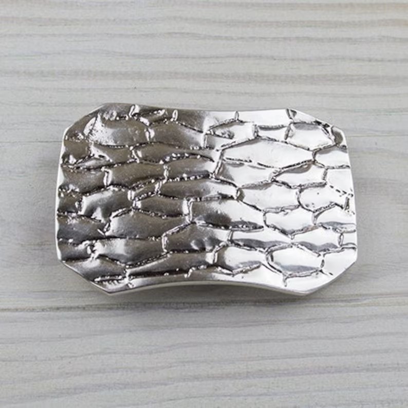 Silver Rectangular Textured Belt Buckle, Unisex Metal Accessory