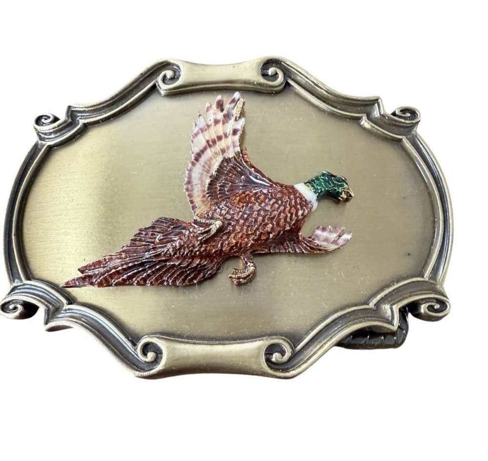 Vintage 1978 Pheasant Brass Belt Buckle Buckle Raintree Made In USA Bird Nature