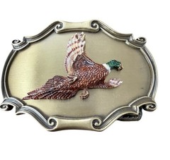 Vintage 1978 Pheasant Brass Belt Buckle Buckle Raintree Made In USA Bird Nature