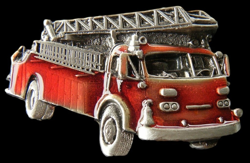 Firefighters Fireman Firemen Red Fire Dept Truck Trucks Belt Buckle Buckles