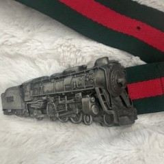 Train Locomotive Metal Belt Buckle Silver Red Green Striped Fits 1.5in